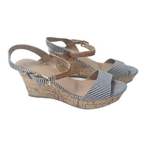 Mix No. 6 Zessi Blue White Striped Wedge Sandals Ankle Strap Size 8.5 Women